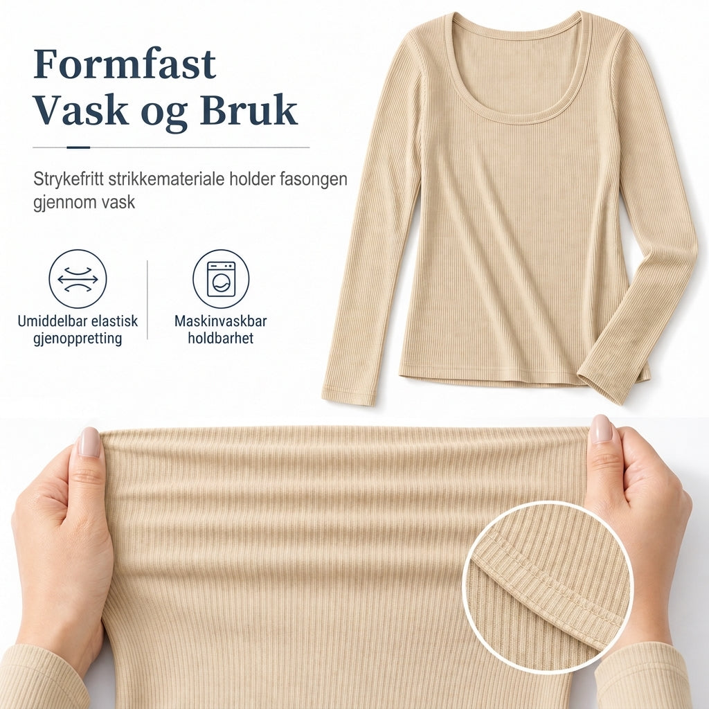 Dames vierkante hals lange mouwen ribgebreid slim passend T-shirt