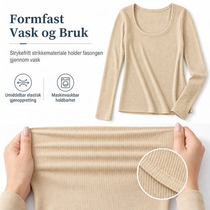 Dames vierkante hals lange mouwen ribgebreid slim passend T-shirt