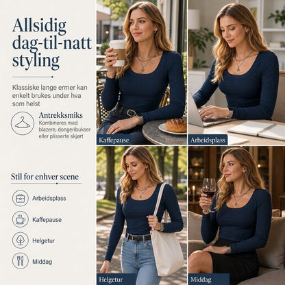 Dames vierkante hals lange mouwen ribgebreid slim passend T-shirt