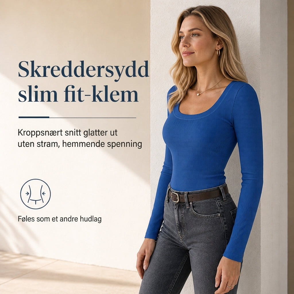 Dames vierkante hals lange mouwen ribgebreid slim passend T-shirt