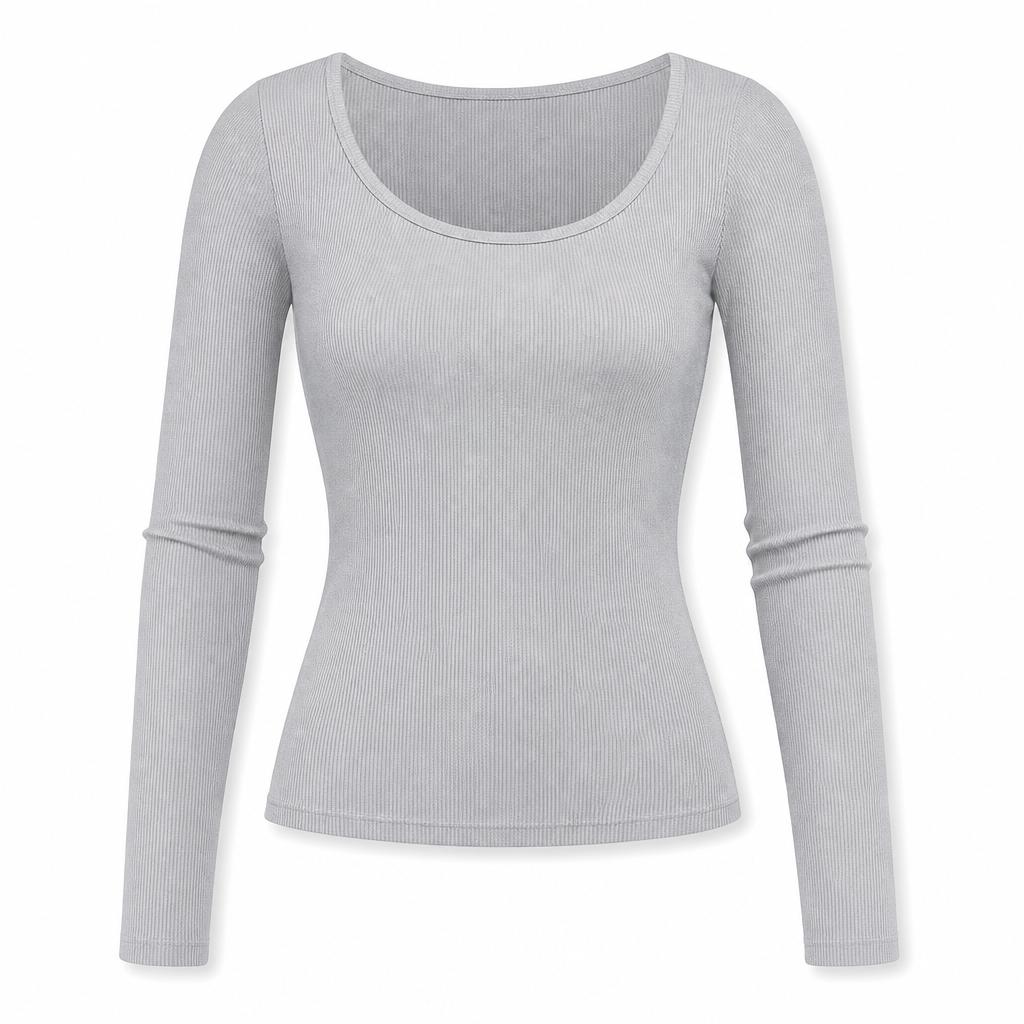 Dames vierkante hals lange mouwen ribgebreid slim passend T-shirt