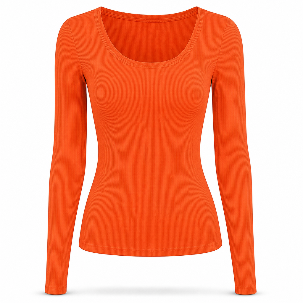 Dames vierkante hals lange mouwen ribgebreid slim passend T-shirt