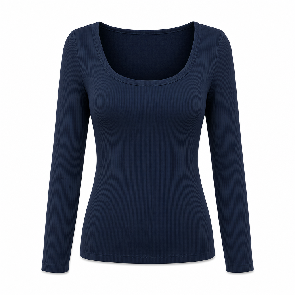 Dames vierkante hals lange mouwen ribgebreid slim passend T-shirt