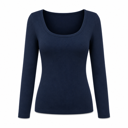 Dames vierkante hals lange mouwen ribgebreid slim passend T-shirt