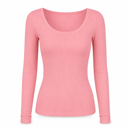 Dames vierkante hals lange mouwen ribgebreid slim passend T-shirt