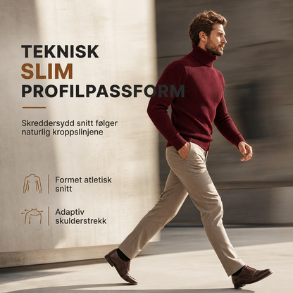 Slim fit-strikkegenser med høyhals for menn