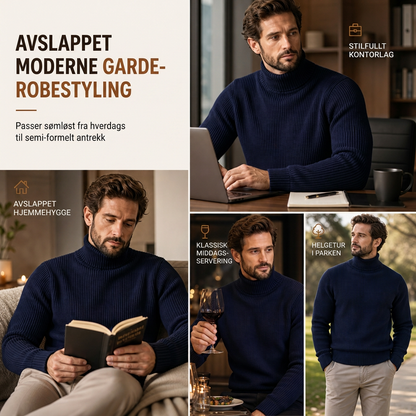 Slim fit-strikkegenser med høyhals for menn