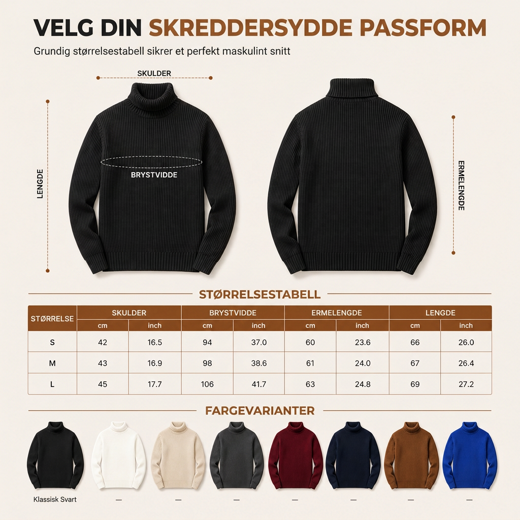 Slim fit-strikkegenser med høyhals for menn