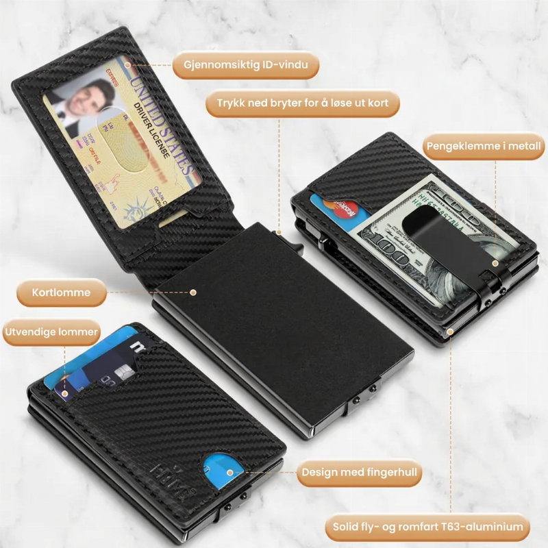 Tynn slank RFID-blokkerende lommebok for menn, minimalistisk