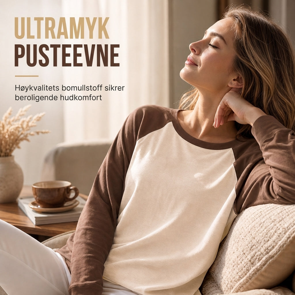 Løs, uformell T-skjorte med rund hals og lange ermer for kvinner – pullover-top med fargeblokker