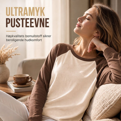 Løs, uformell T-skjorte med rund hals og lange ermer for kvinner – pullover-top med fargeblokker