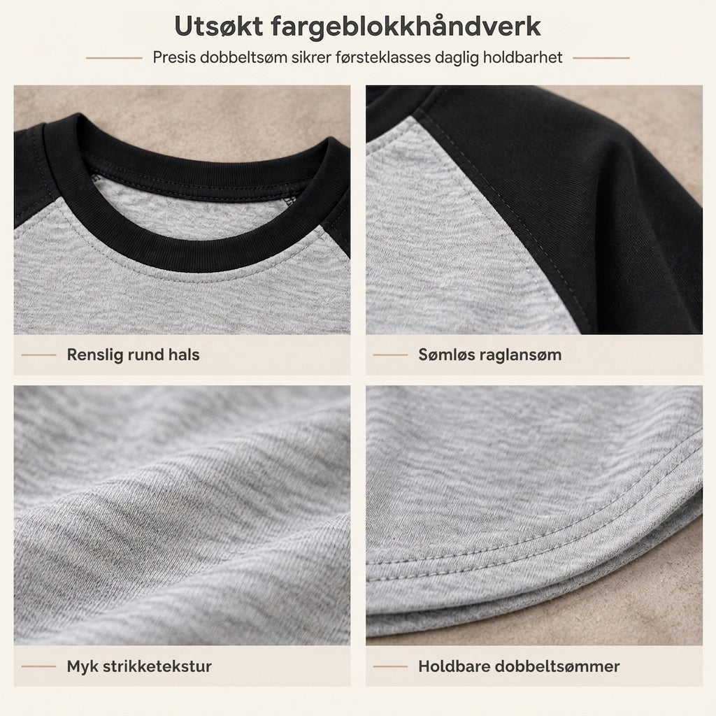 Løs, uformell T-skjorte med rund hals og lange ermer for kvinner – pullover-top med fargeblokker