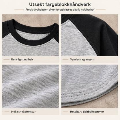 Løs, uformell T-skjorte med rund hals og lange ermer for kvinner – pullover-top med fargeblokker