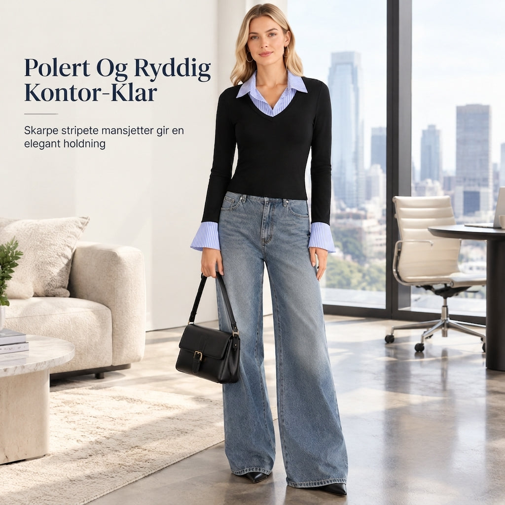 🌸Spesialtilbud: 50 % rabatt💖Stripet, to-delt strikket genser med lange ermer i imitert ull for damer – Slim Fit