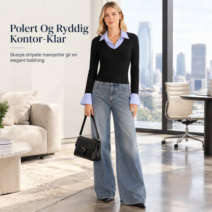 🌸Spesialtilbud: 50 % rabatt💖Stripet, to-delt strikket genser med lange ermer i imitert ull for damer – Slim Fit