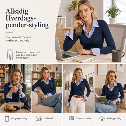 🌸Spesialtilbud: 50 % rabatt💖Stripet, to-delt strikket genser med lange ermer i imitert ull for damer – Slim Fit