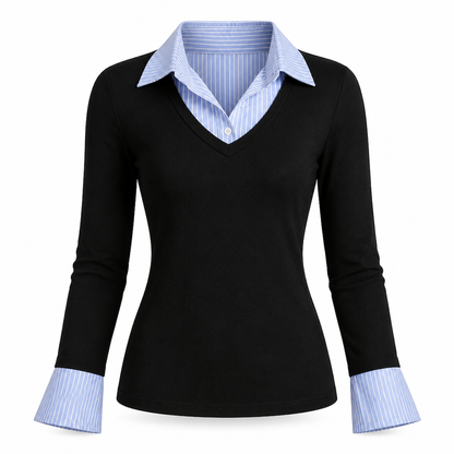 🌸Spesialtilbud: 50 % rabatt💖Stripet, to-delt strikket genser med lange ermer i imitert ull for damer – Slim Fit