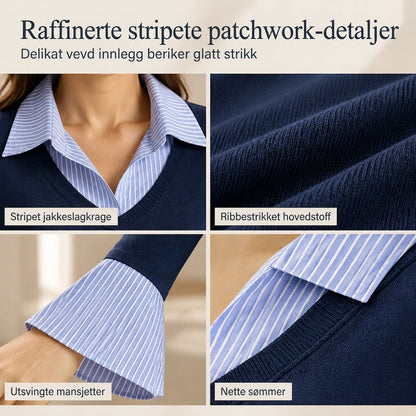 🌸Spesialtilbud: 50 % rabatt💖Stripet, to-delt strikket genser med lange ermer i imitert ull for damer – Slim Fit