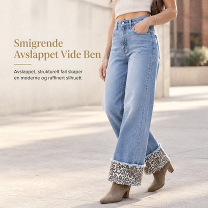 Bukser i denim for kvinner, Leopardprint, Vaskede, Strekk, Avslappet og Fargerike