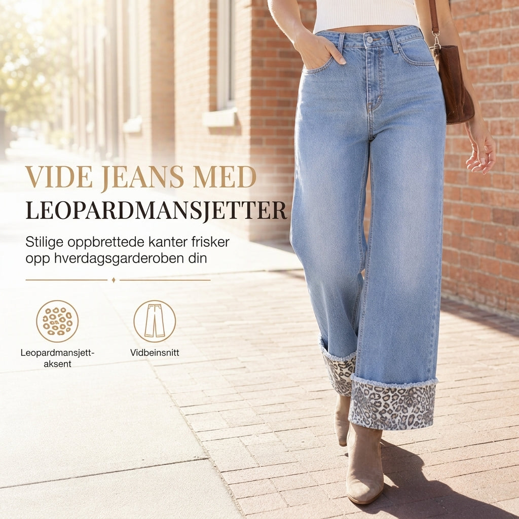 Bukser i denim for kvinner, Leopardprint, Vaskede, Strekk, Avslappet og Fargerike