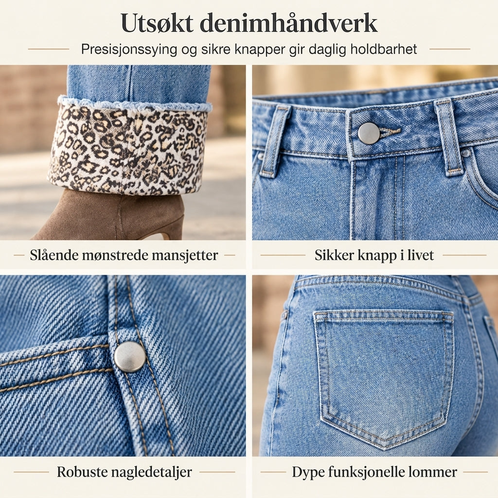 Bukser i denim for kvinner, Leopardprint, Vaskede, Strekk, Avslappet og Fargerike