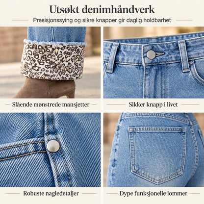 Bukser i denim for kvinner, Leopardprint, Vaskede, Strekk, Avslappet og Fargerike