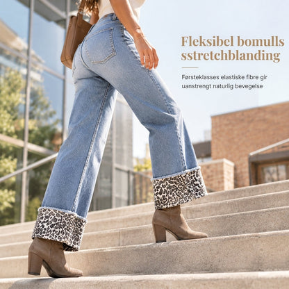 Bukser i denim for kvinner, Leopardprint, Vaskede, Strekk, Avslappet og Fargerike