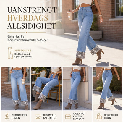 Bukser i denim for kvinner, Leopardprint, Vaskede, Strekk, Avslappet og Fargerike