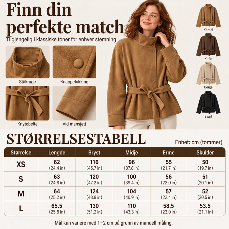 Elegant jakke med stående krage og belte for damer
