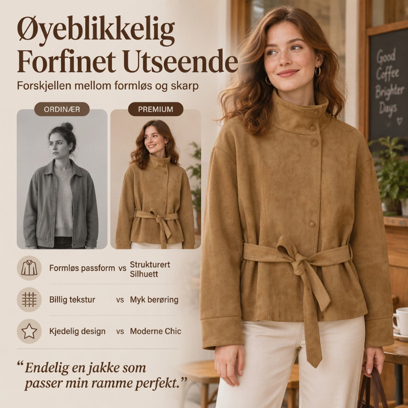 Elegant jakke med stående krage og belte for damer