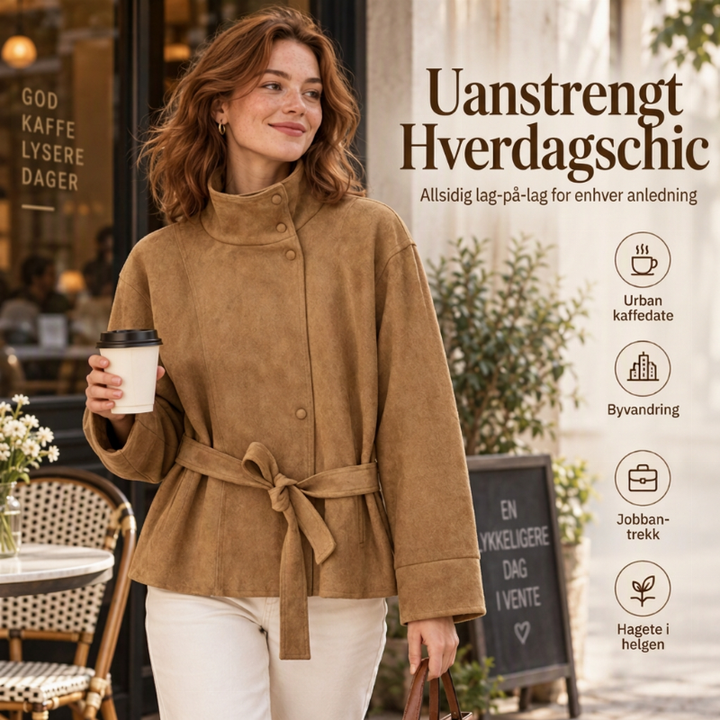 Elegant jakke med stående krage og belte for damer