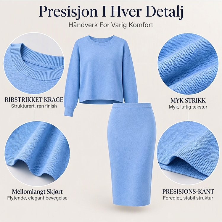 Sett med strikket crewneck-topp og midikjole for kvinner