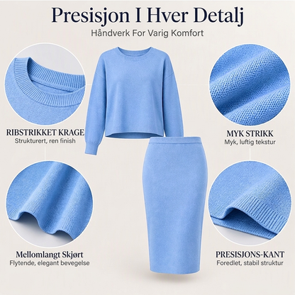 Sett med strikket crewneck-topp og midikjole for kvinner