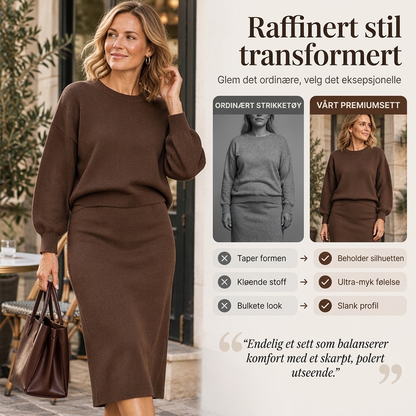 Sett med strikket crewneck-topp og midikjole for kvinner