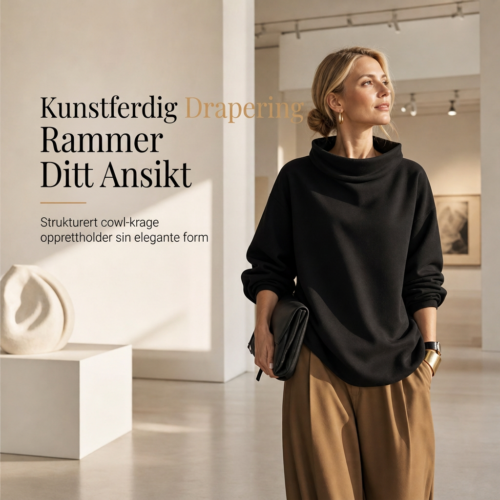 Løs passform, skråhalset, drapert genser med fallede skuldre og lange ermer