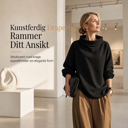 Løs passform, skråhalset, drapert genser med fallede skuldre og lange ermer