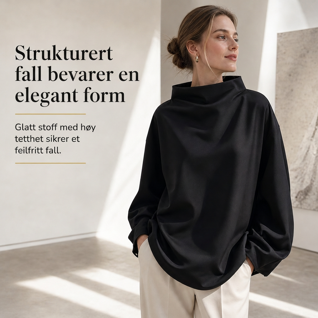 Løs passform, skråhalset, drapert genser med fallede skuldre og lange ermer