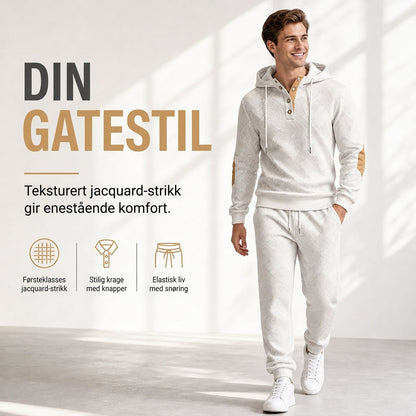 Herresett i jacquard, 2 deler – Genser med hette og bukse for høst/vinter, Avslappende treningsdress