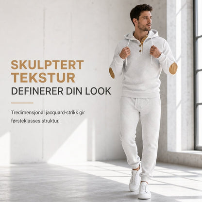 Herresett i jacquard, 2 deler – Genser med hette og bukse for høst/vinter, Avslappende treningsdress