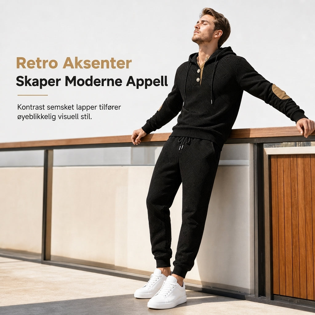 Herresett i jacquard, 2 deler – Genser med hette og bukse for høst/vinter, Avslappende treningsdress