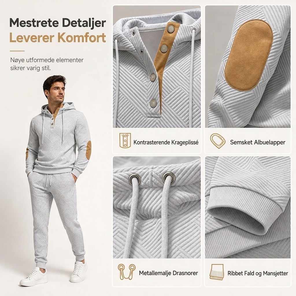 Herresett i jacquard, 2 deler – Genser med hette og bukse for høst/vinter, Avslappende treningsdress