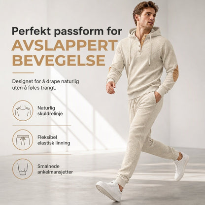 Herresett i jacquard, 2 deler – Genser med hette og bukse for høst/vinter, Avslappende treningsdress