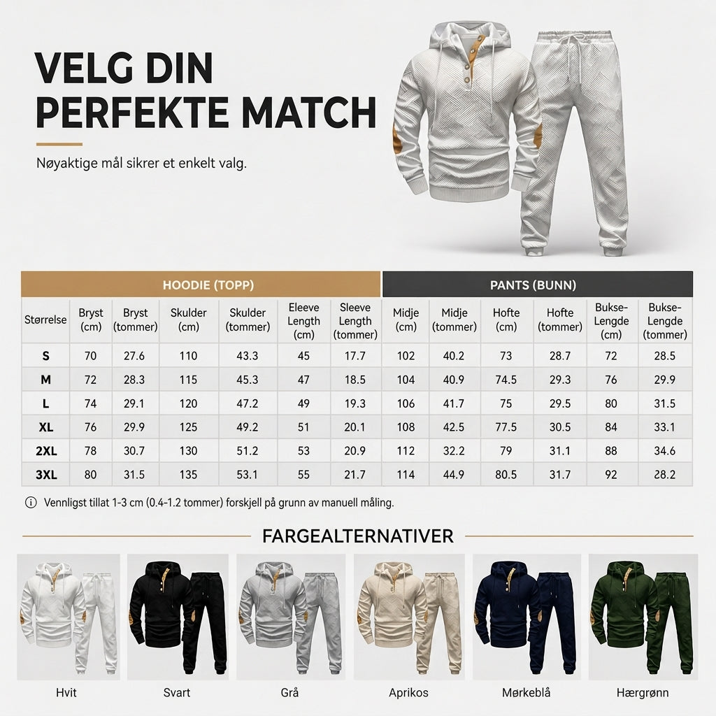 Herresett i jacquard, 2 deler – Genser med hette og bukse for høst/vinter, Avslappende treningsdress