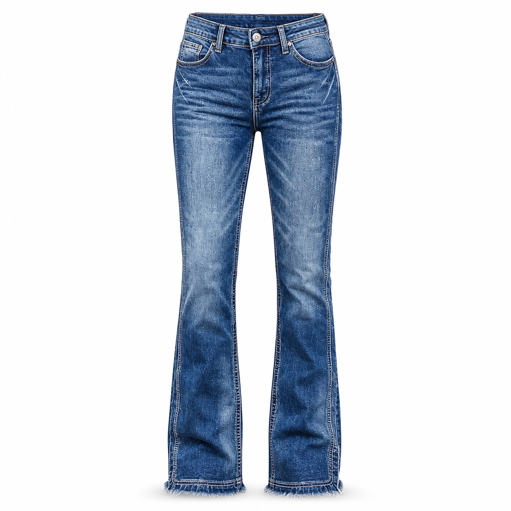 Damejeans med høy midje, retro utføring og utslåtte ben