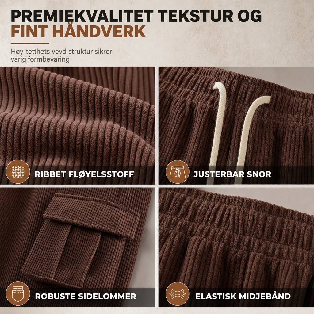 Cargo-bukse i kordfløyel med flere lommer for menn