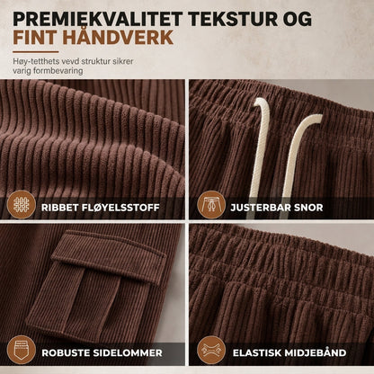 Cargo-bukse i kordfløyel med flere lommer for menn