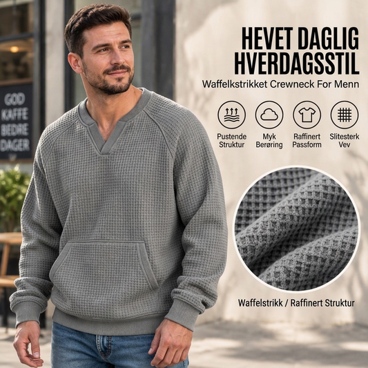 Casual vaffelstrikket genser for menn