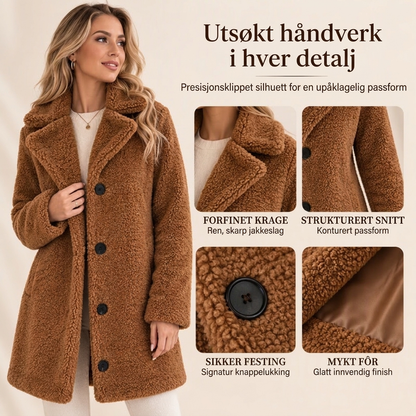 🧸 50% RABATT – Varm teddyjakke med slagkrage for dame | Myk knappelukket vinterkåpe
