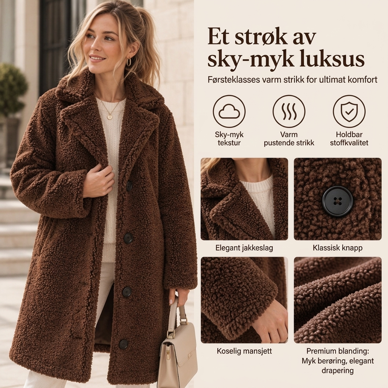 🧸 50% RABATT – Varm teddyjakke med slagkrage for dame | Myk knappelukket vinterkåpe