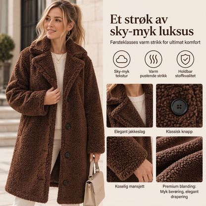 🧸 50% RABATT – Varm teddyjakke med slagkrage for dame | Myk knappelukket vinterkåpe